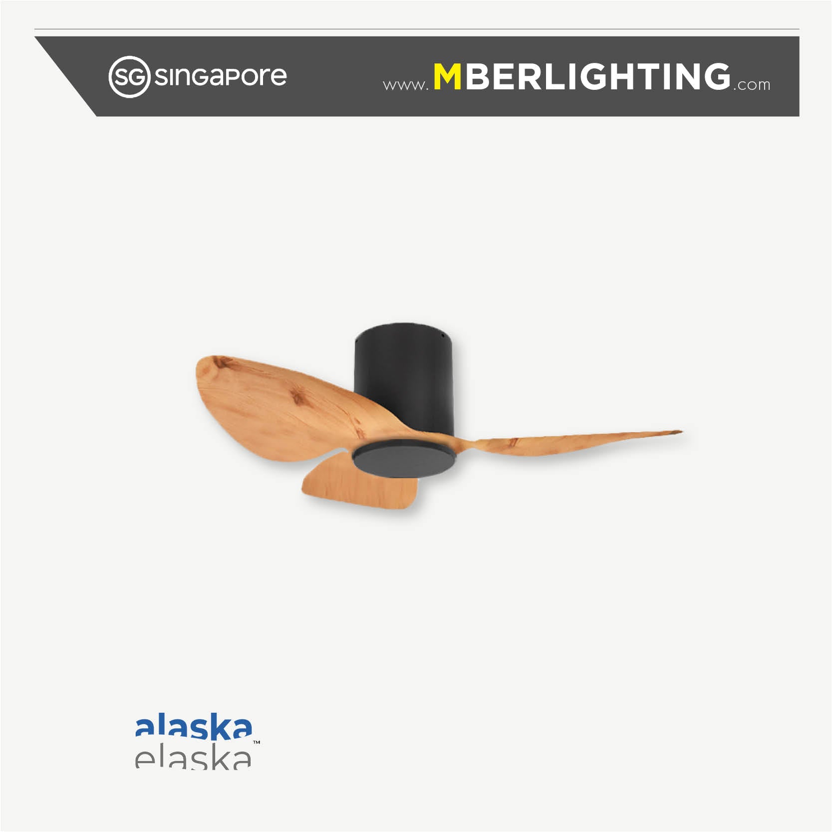 Aspen 3-blade 38" ceiling fan with light wood tone blades and black motor body without LED