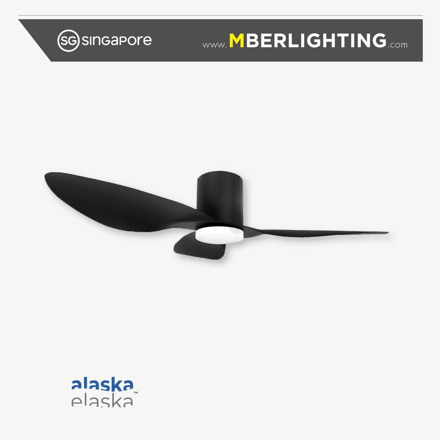 Aspen 3-blade 50" ceiling fan in full black with LED light