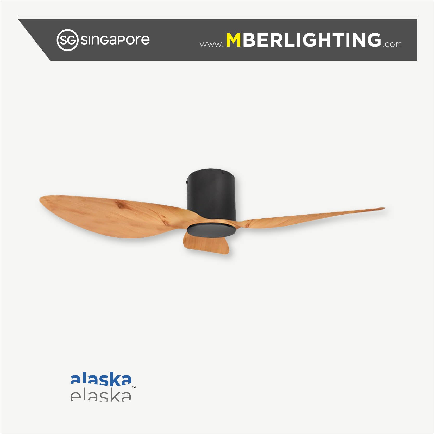 Aspen 3-blade 50" ceiling fan with light wood tone blades and black motor body without LED