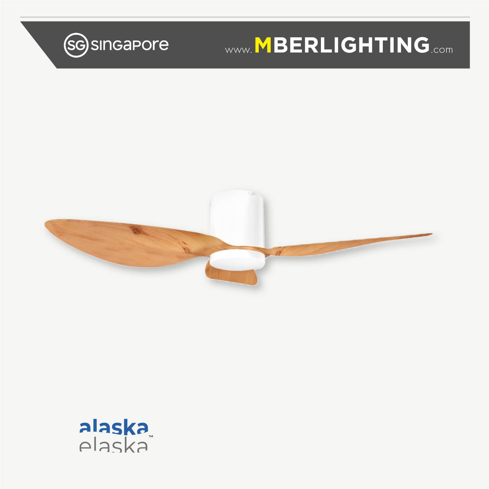 Aspen 3-blade 50" ceiling fan with light wood tone blades and white motor body with LED