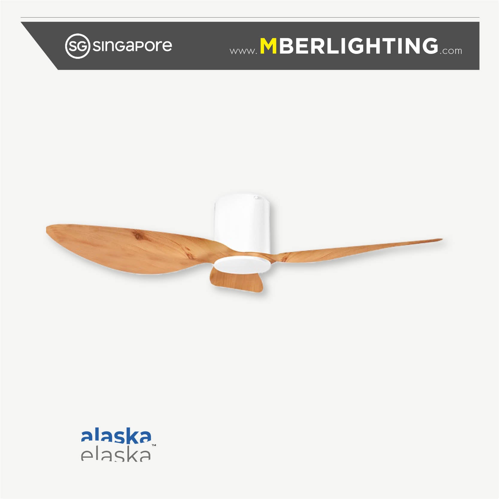 Aspen 3-blade 50" ceiling fan with light wood tone blades and white motor body without LED