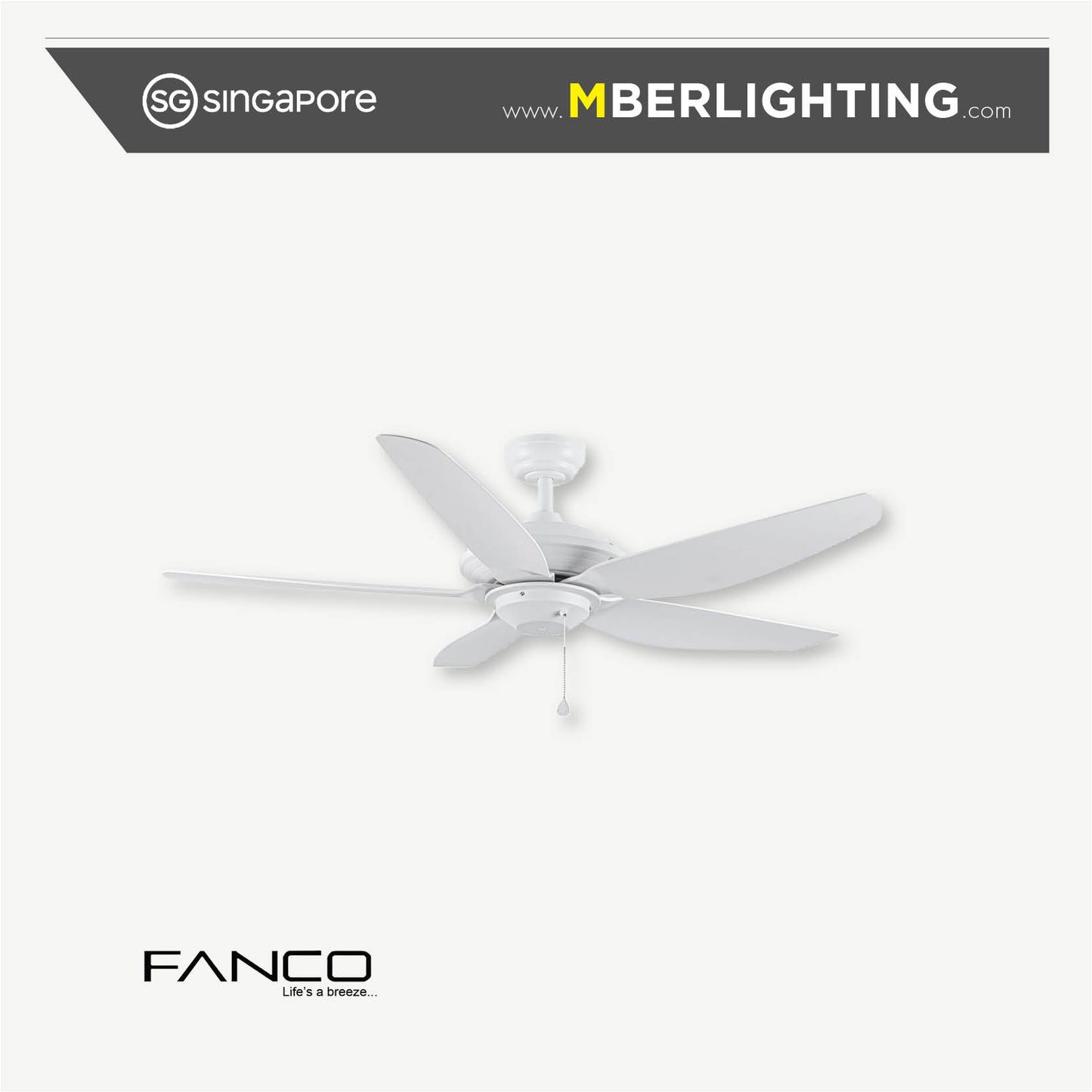 AIRTRACK PLUS 5-Blades Drop-Rod Ceiling Fan WHITE