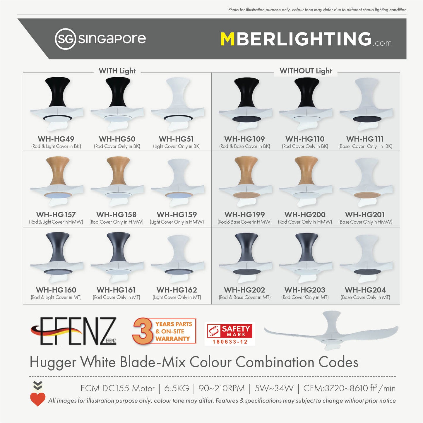 EFENZ 3-Blade Hugger Ceiling Fan WHITE