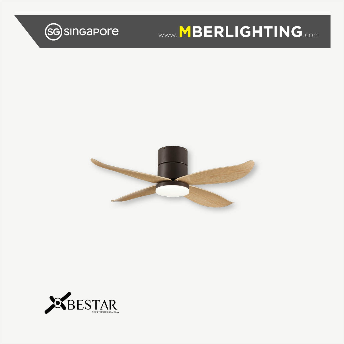 Bestar falcon 4 blades 46 inch ceiling fan in Pine blades and Black body with LED lights.