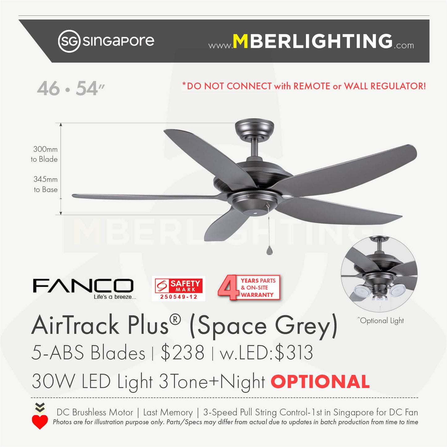 AIRTRACK PLUS 5-Blades Drop-Rod Ceiling Fan SPACE GREY