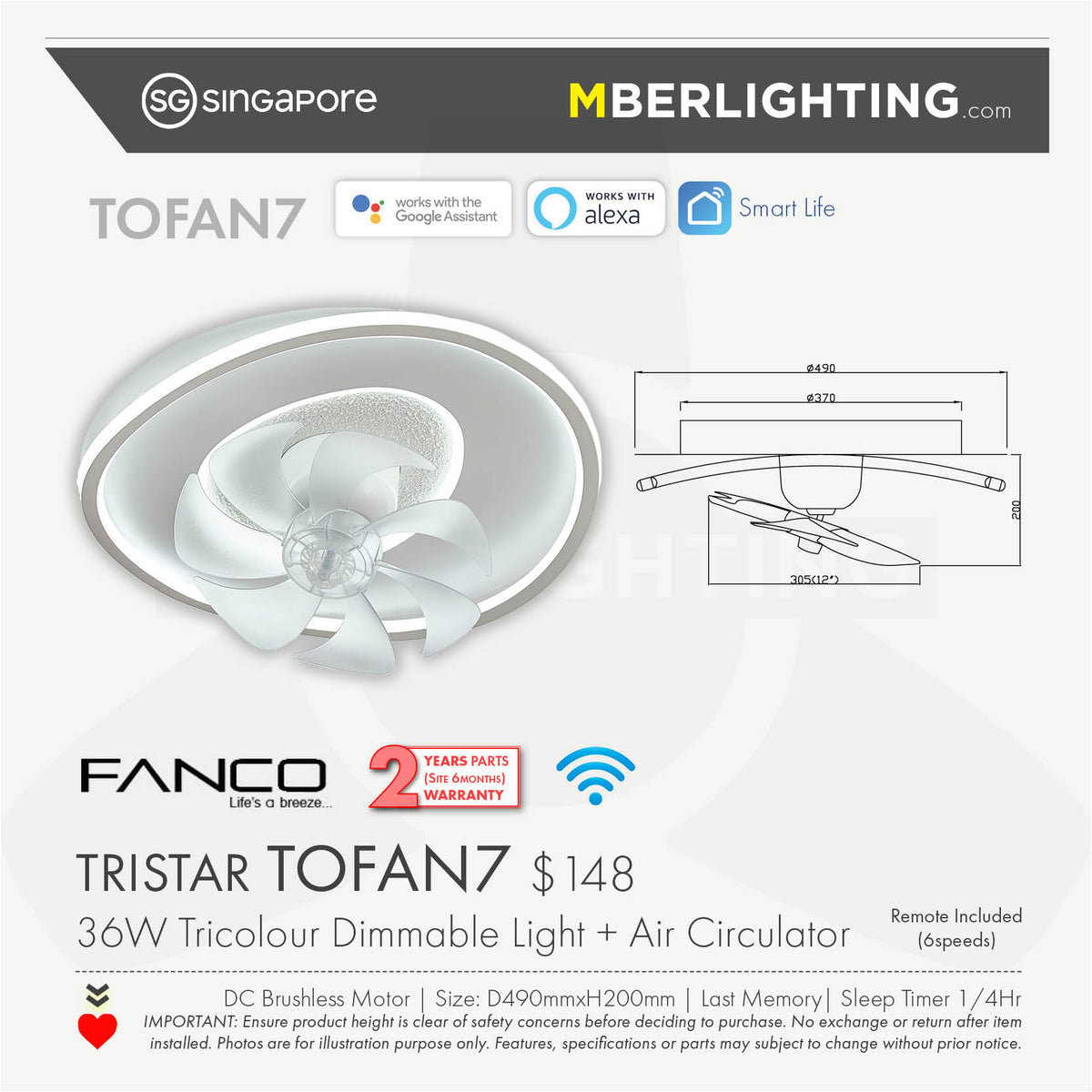 TRISTAR TOFAN-7 Ceiling Light with Air Circulator