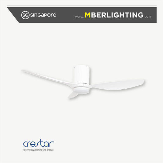 Crestar Hiro+ 50" 3 blade ceiling fan with LED light in white motor casing and white light casing with white fan blades