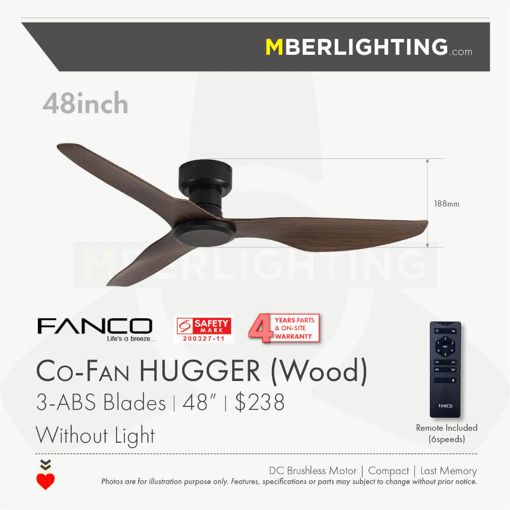 HUGGER 3-Blades Hugger Ceiling Fan WOOD