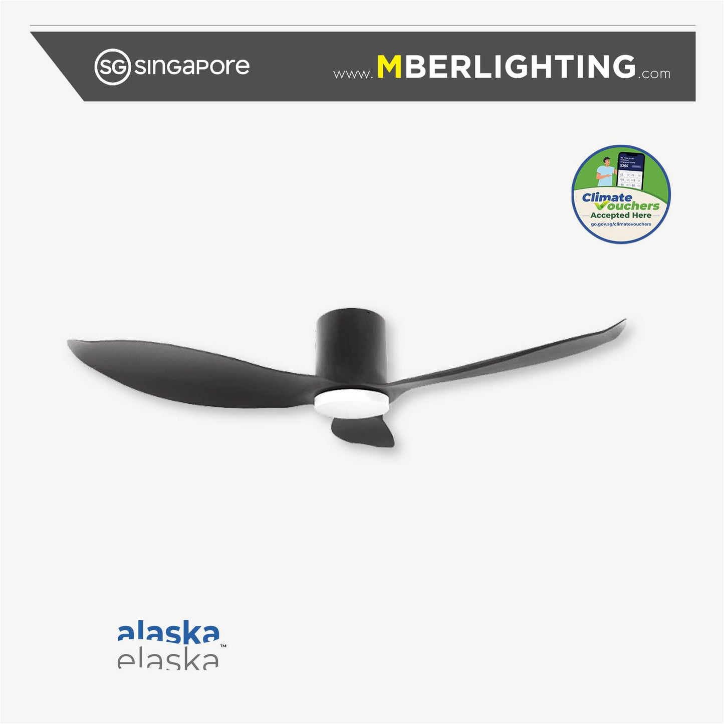 HYDSEN 3-Blades Hugger Ceiling Fan BLACK