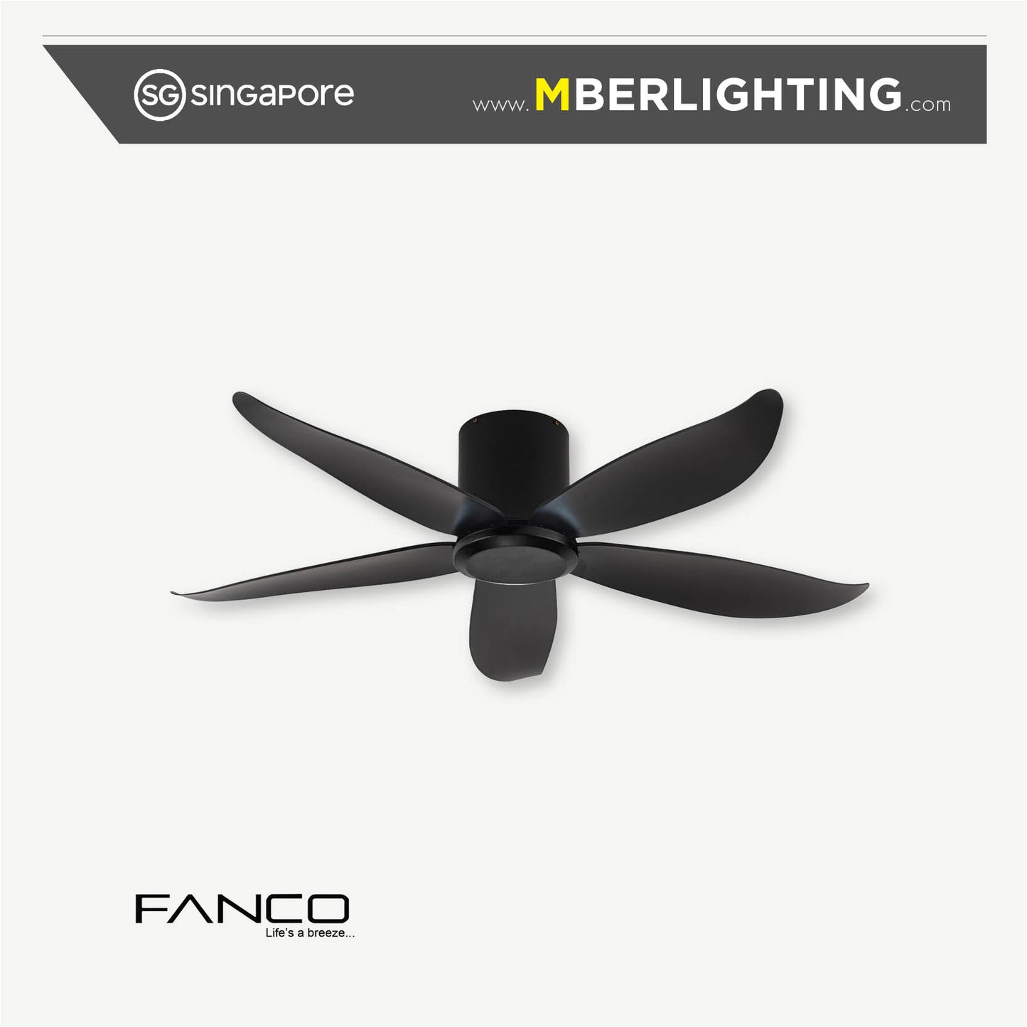 RITO5 5-Blades Hugger Ceiling Fan BLACK