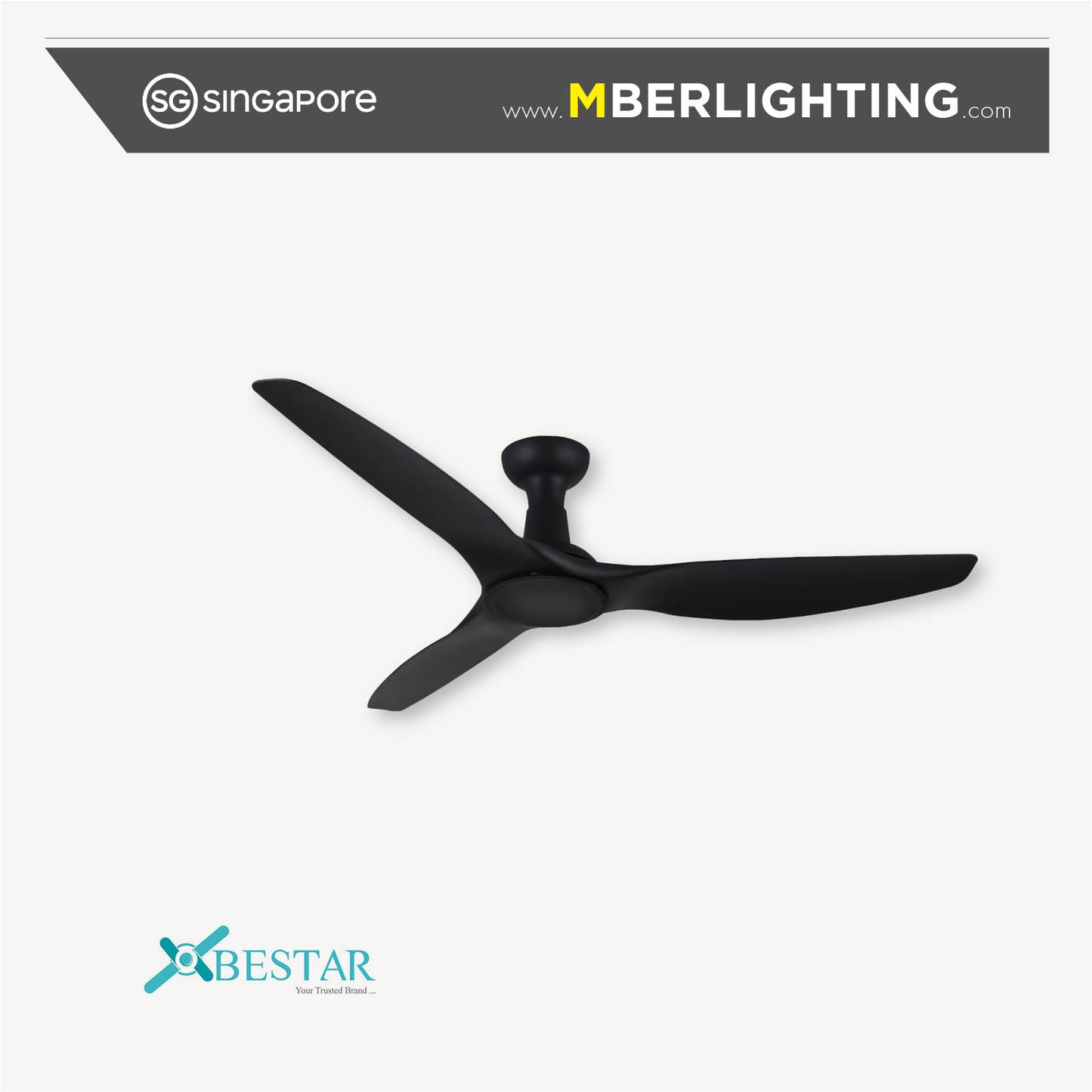 SLEEK 3-Blades Drop Rod Ceiling Fan BLACK