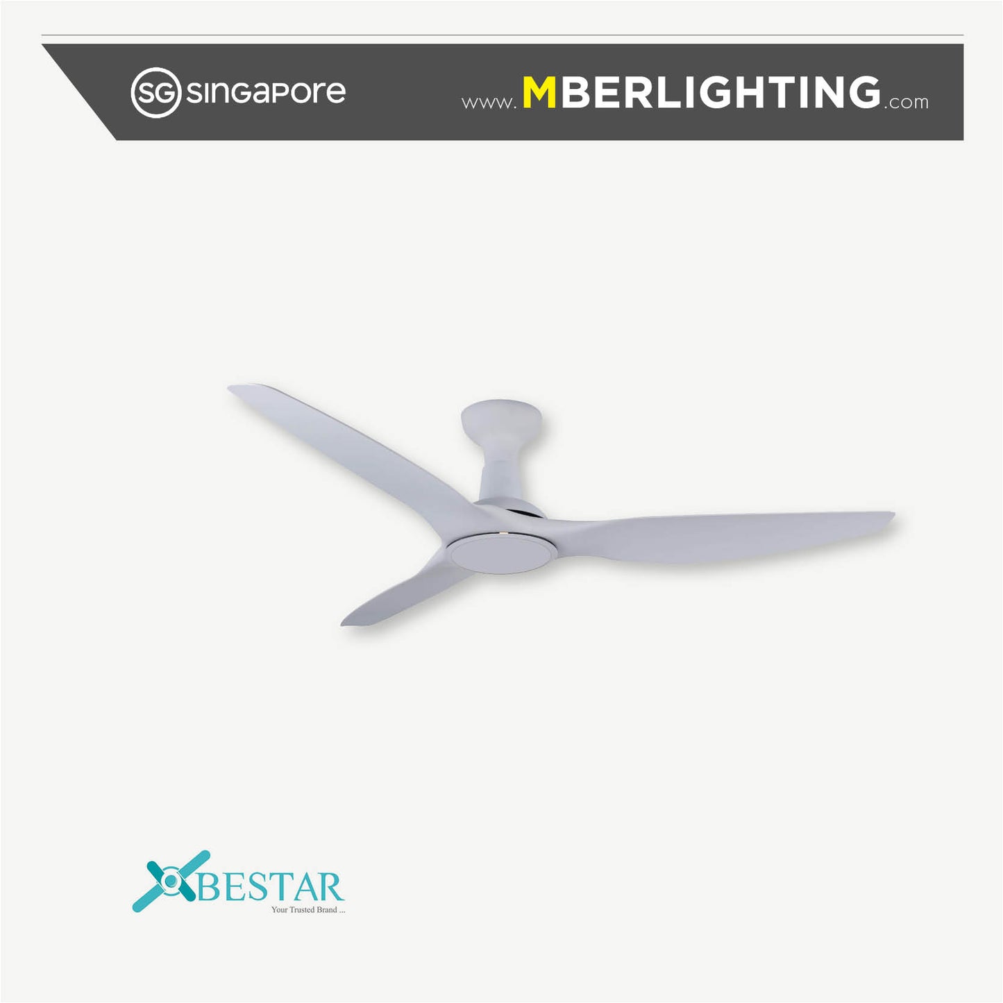 SLEEK 3-Blades Drop Rod Ceiling Fan WHITE