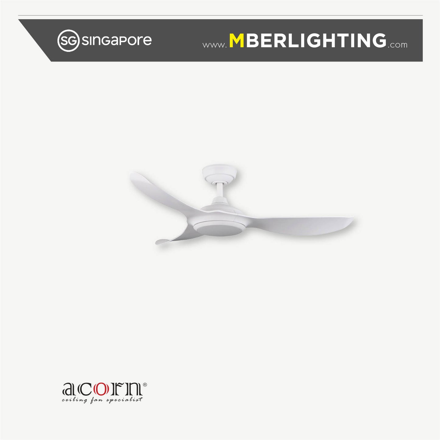 VOGA DC368 3-Blades Drop-Rod Ceiling Fan WHITE