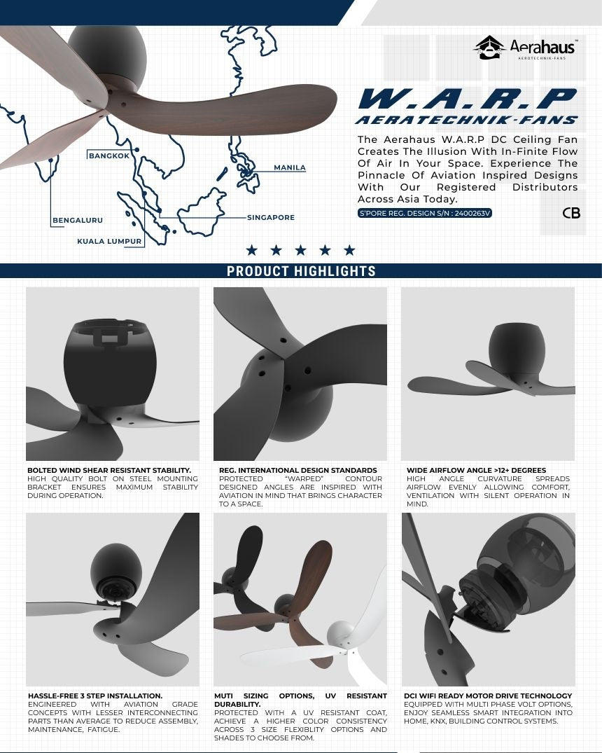 WARP 3-Blades Hugger Ceiling Fan BLACK