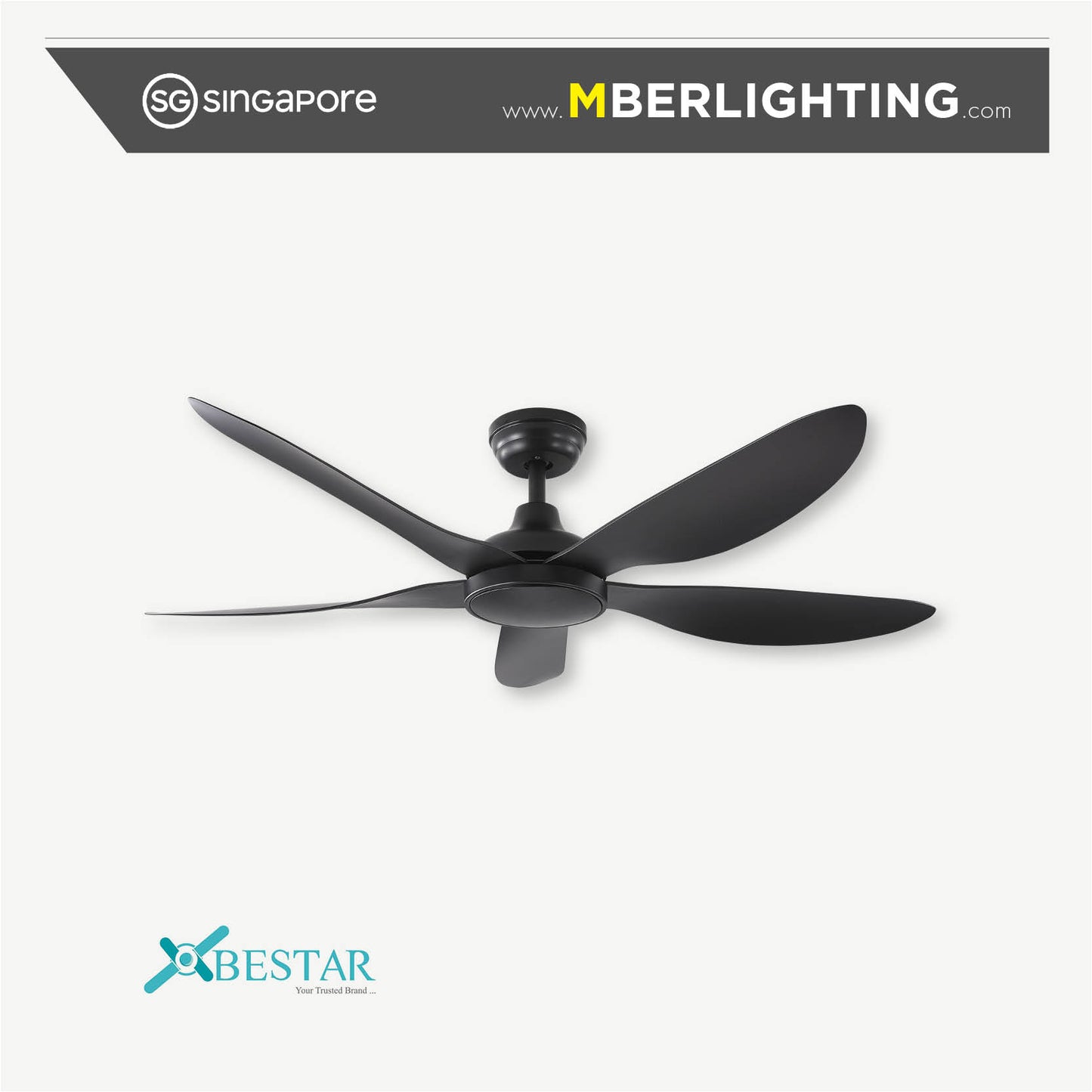 WIND 5-Blades Drop Rod Ceiling Fan BLACK