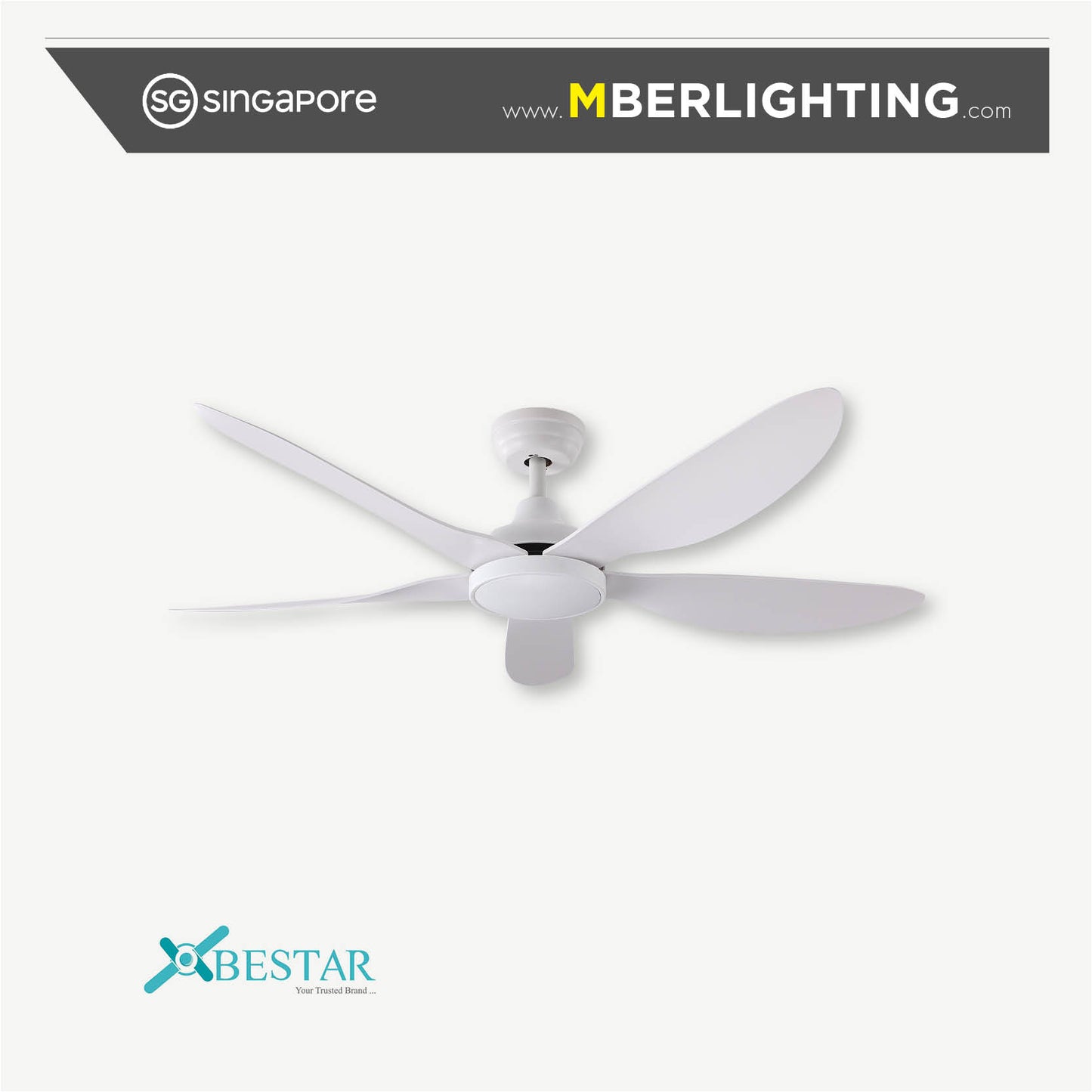 WIND 5-Blades Drop Rod Ceiling Fan WHITE