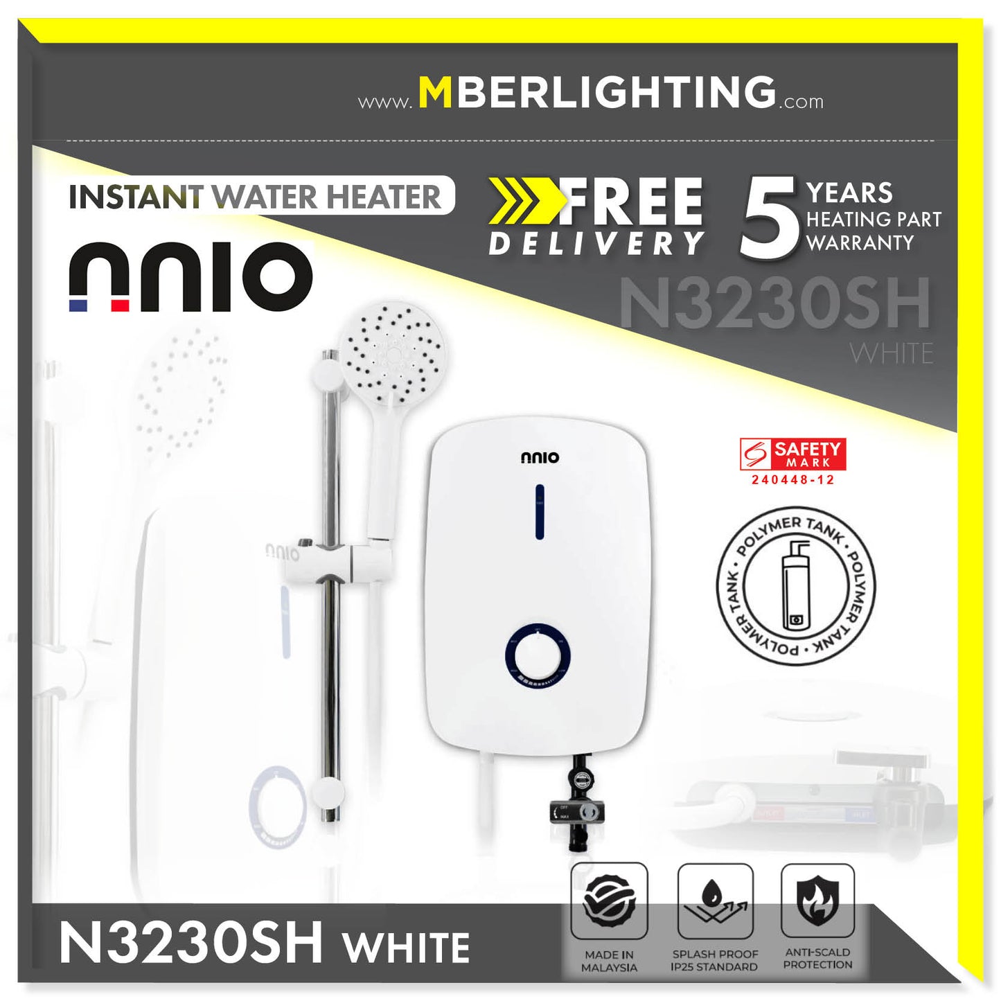 NNIO N3230SH Instant Water Heater WHITE