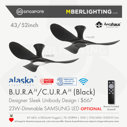 BuraH CuraH 3-Blades Hugger Ceiling Fan BLACK