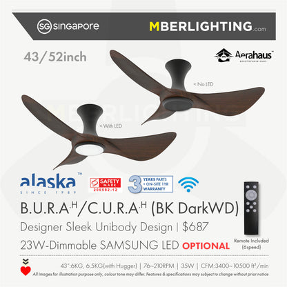 BuraH CuraH 3-Blades Hugger Ceiling Fan DARK WOOD