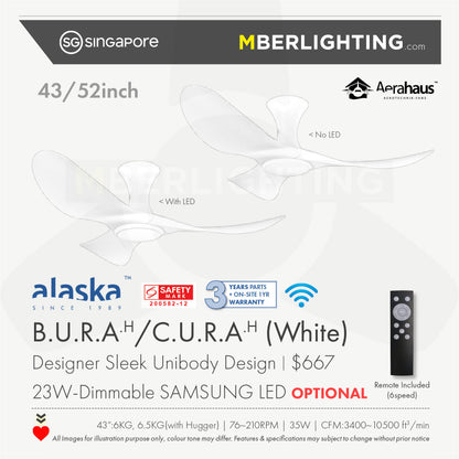 BuraH CuraH 3-Blades Hugger Ceiling Fan WHITE