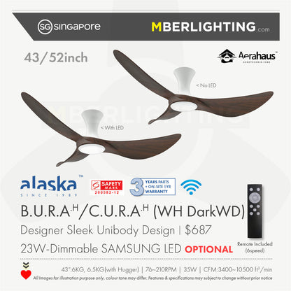 BuraH CuraH 3-Blades Hugger Ceiling Fan DARK WOOD