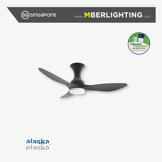 DRAFT 3-Blades Hugger Ceiling Fan in full black with LED