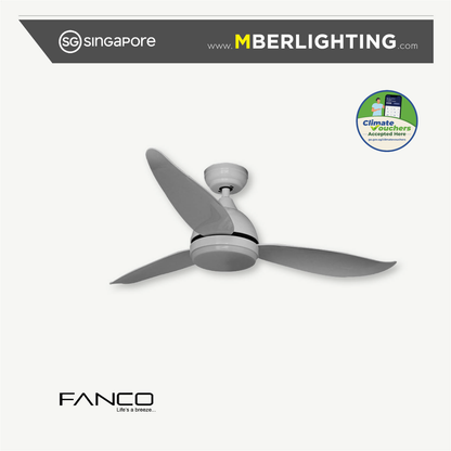 BSTAR 3-Blades Drop-Rod Ceiling Fan WHITE