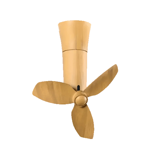 Spin Caramel light wood grain ceiling mount corner fan animated gif