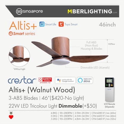ALTIS+ 3-Blades Hugger Ceiling Fan WALNUT WOOD