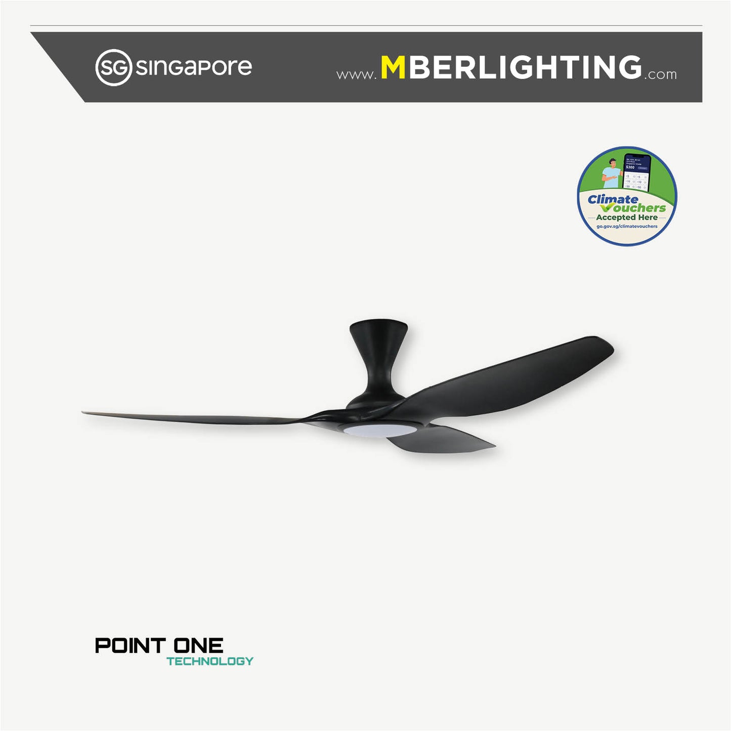cyclone 3blade ceiling fan in full black colour with LED light