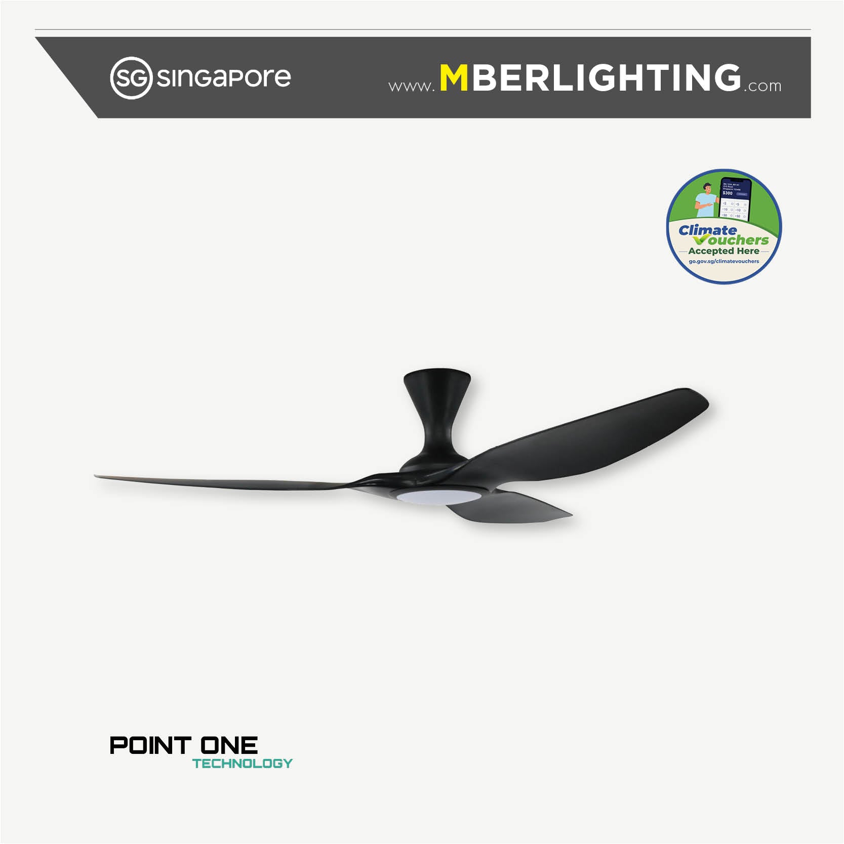 cyclone 3blade ceiling fan in full black colour with LED light