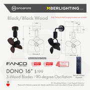 FANCO DONO 16" Corner Fan - Ceiling & Wall Mount Option