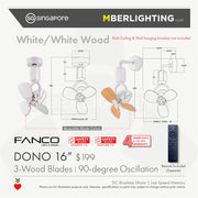 FANCO DONO 16" Corner Fan - Ceiling & Wall Mount Option