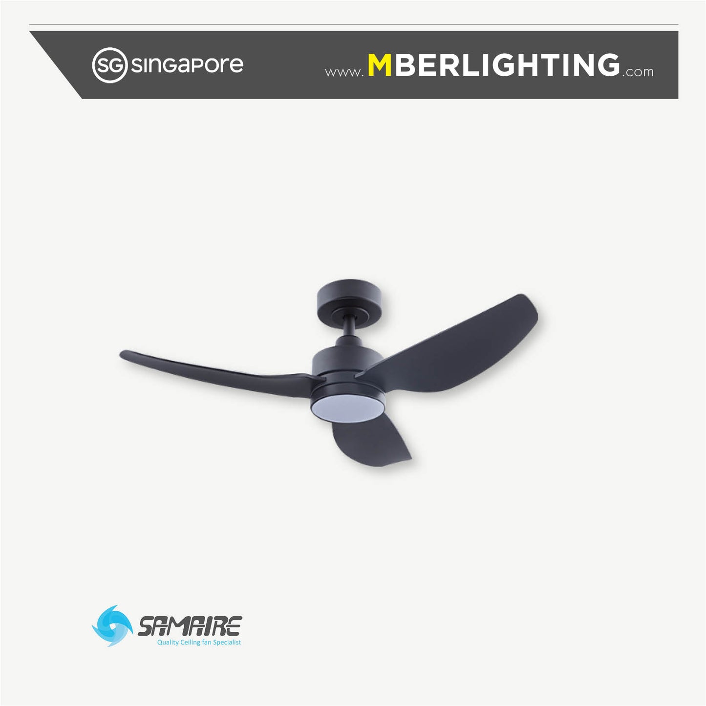 E-CO 3-Blades Drop Rod Ceiling Fan BLACK