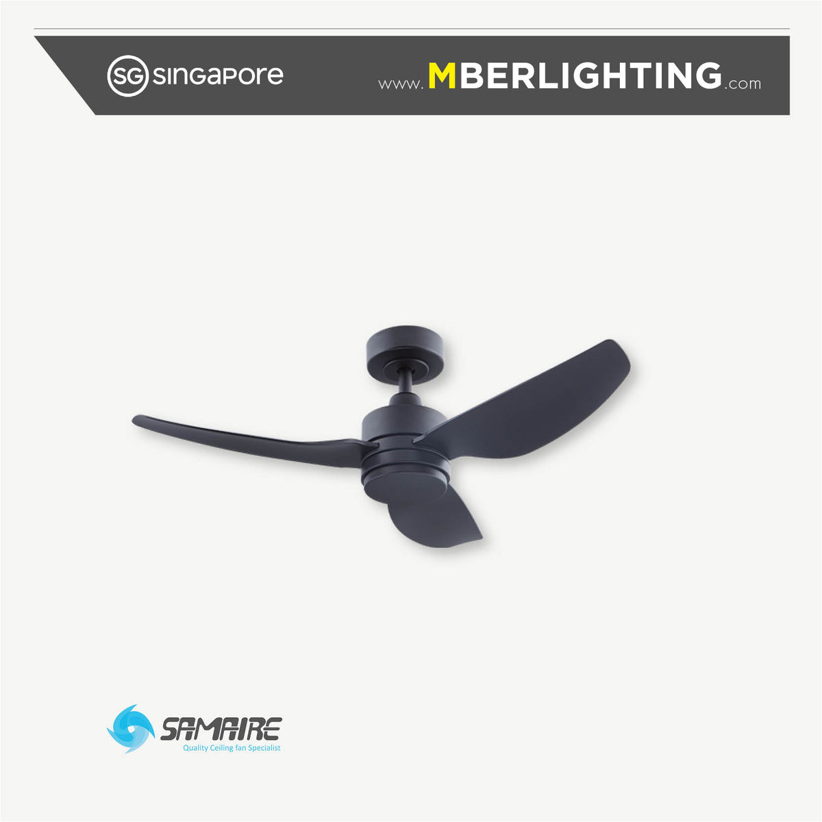 E-CO 3-Blades Drop Rod Ceiling Fan BLACK