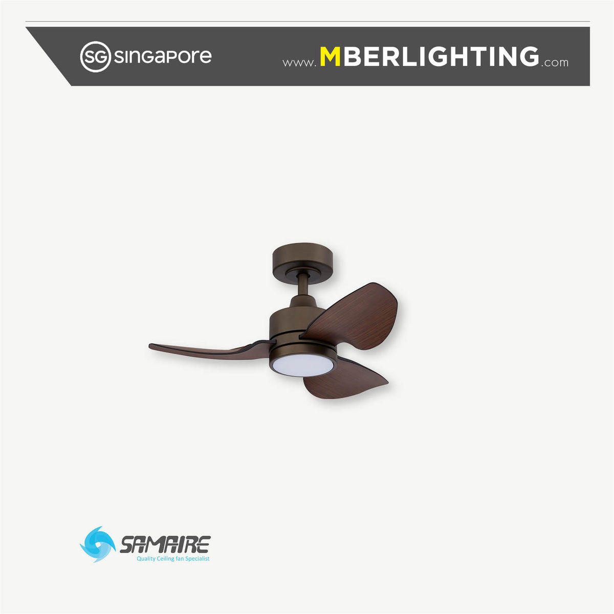 E-CO 3-Blades Drop Rod Ceiling Fan ROMAN BRONZE