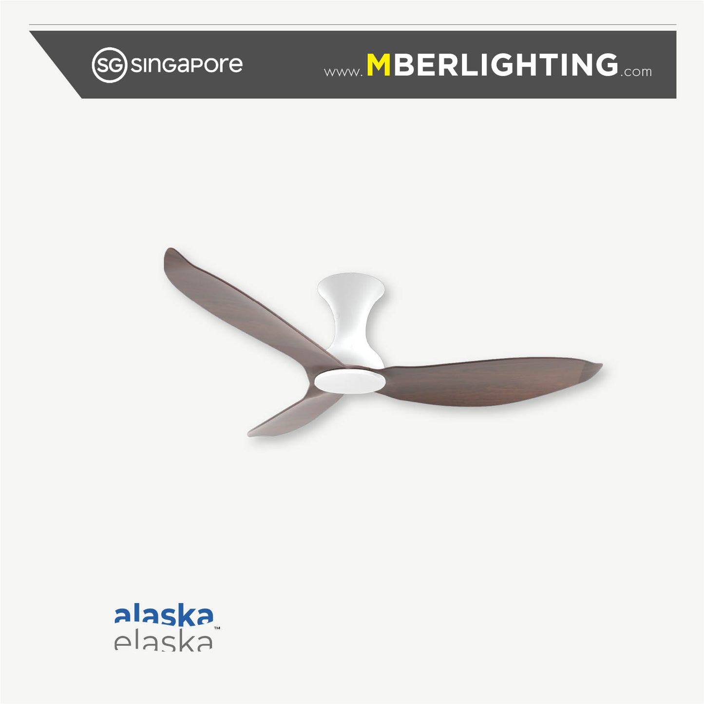 EVORA-JETT ceiling fan with dark wood  52" blades and white body without light