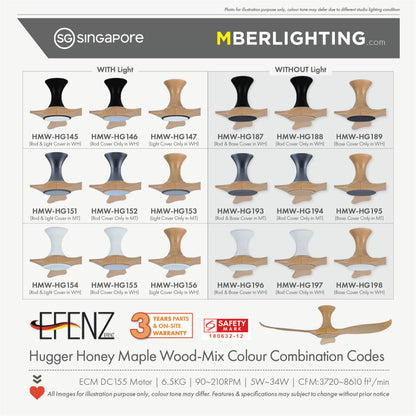 EFENZ 3-Blade Hugger Ceiling Fan HONEY MAPLE WOOD