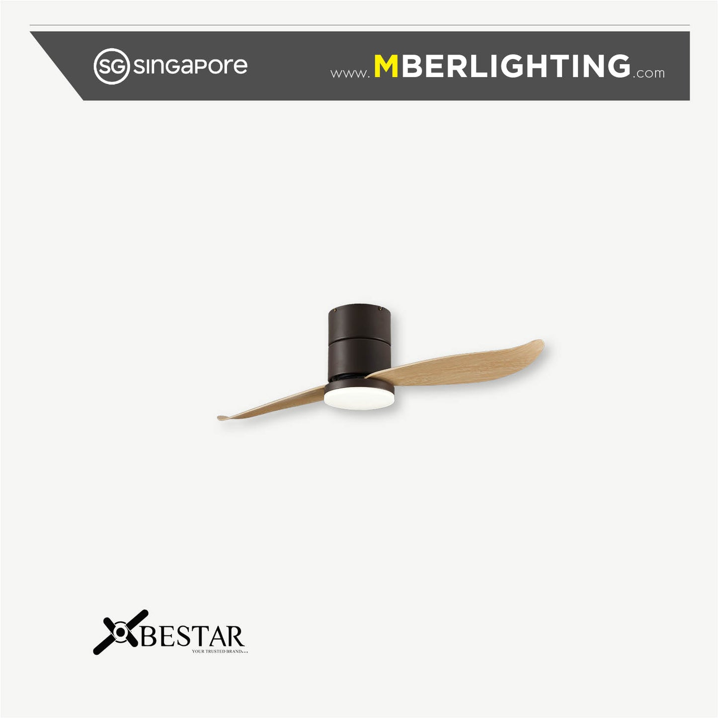 Bestar falcon 2 blades 46 inch ceiling fan in Pine blades and Black body with LED lights.