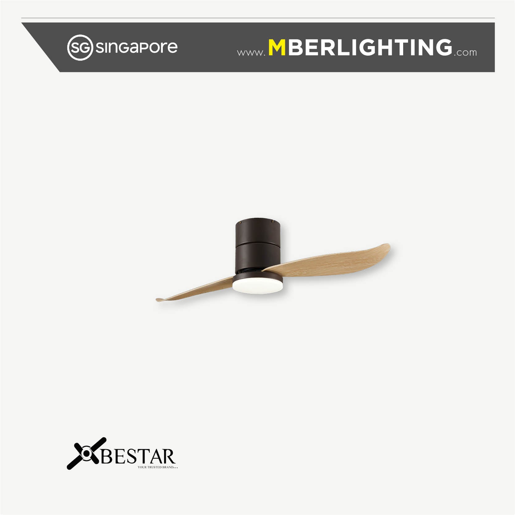 Bestar falcon 2 blades 46 inch ceiling fan in Pine blades and Black body with LED lights.