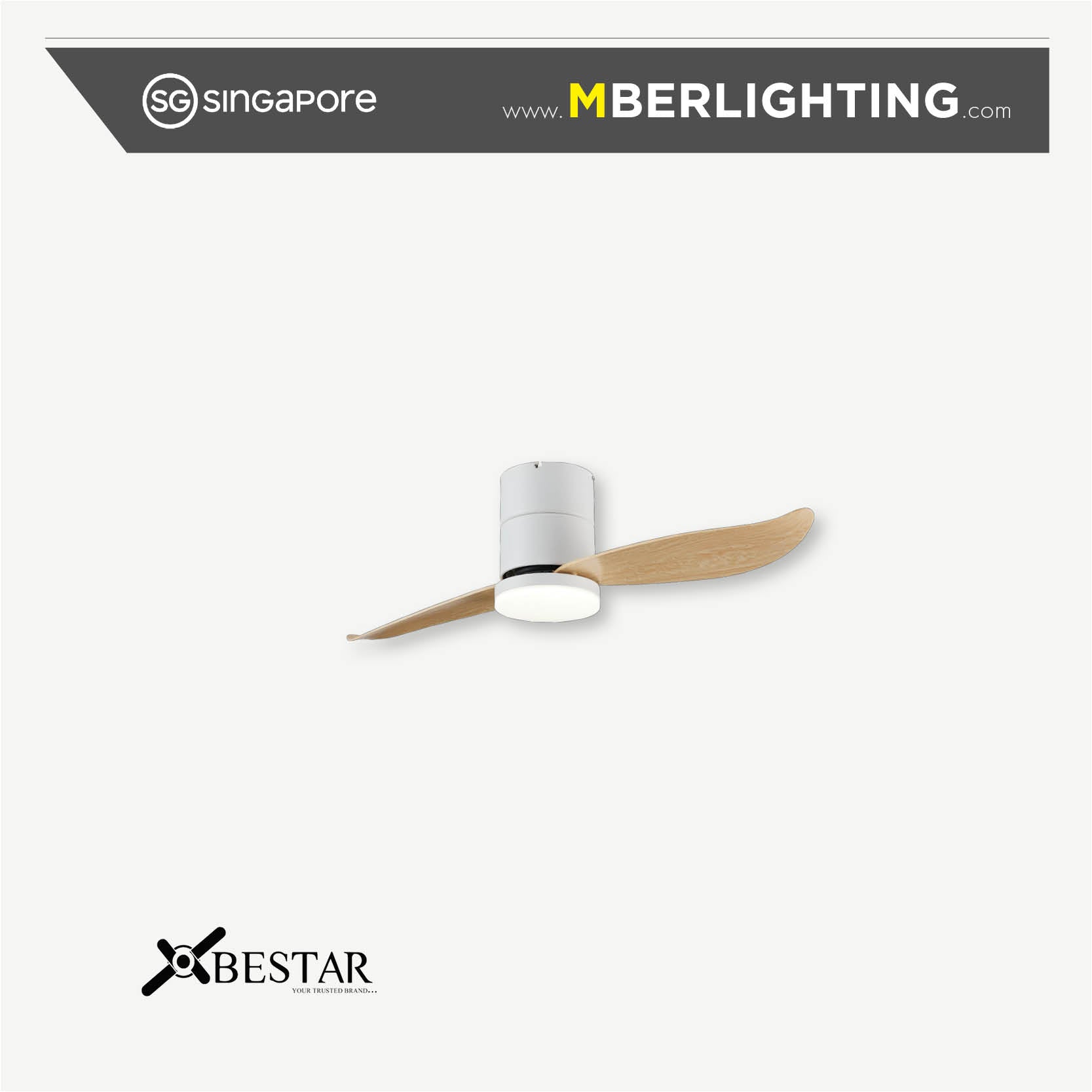 Bestar falcon 2 blades 46 inch ceiling fan in Pine blades and White body with LED lights.