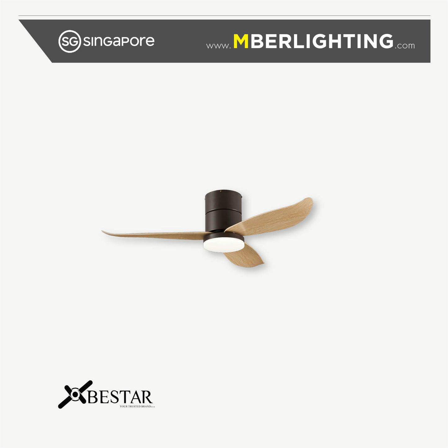 Bestar falcon 3 blades 46 inch ceiling fan in Pine blades and Black body with LED lights.