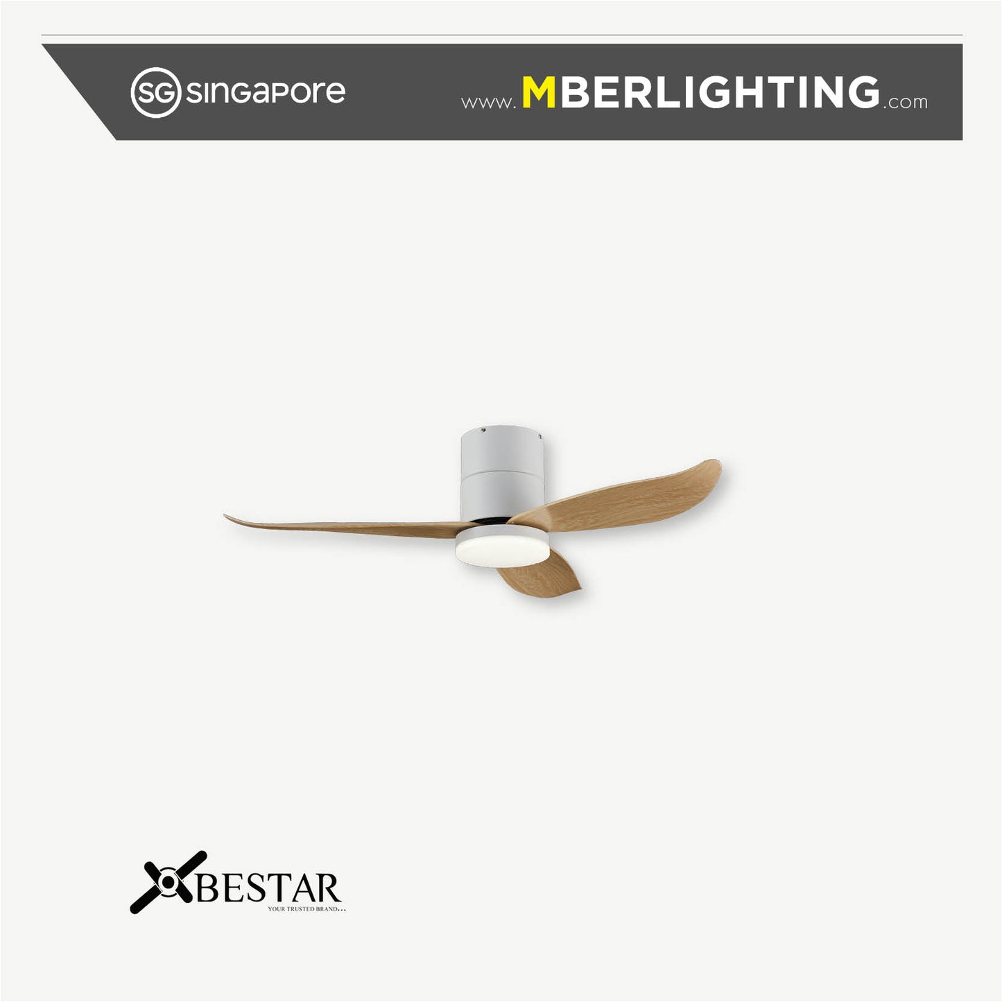 Bestar falcon 3 blades 46 inch ceiling fan in Pine blades and White body with LED lights.
