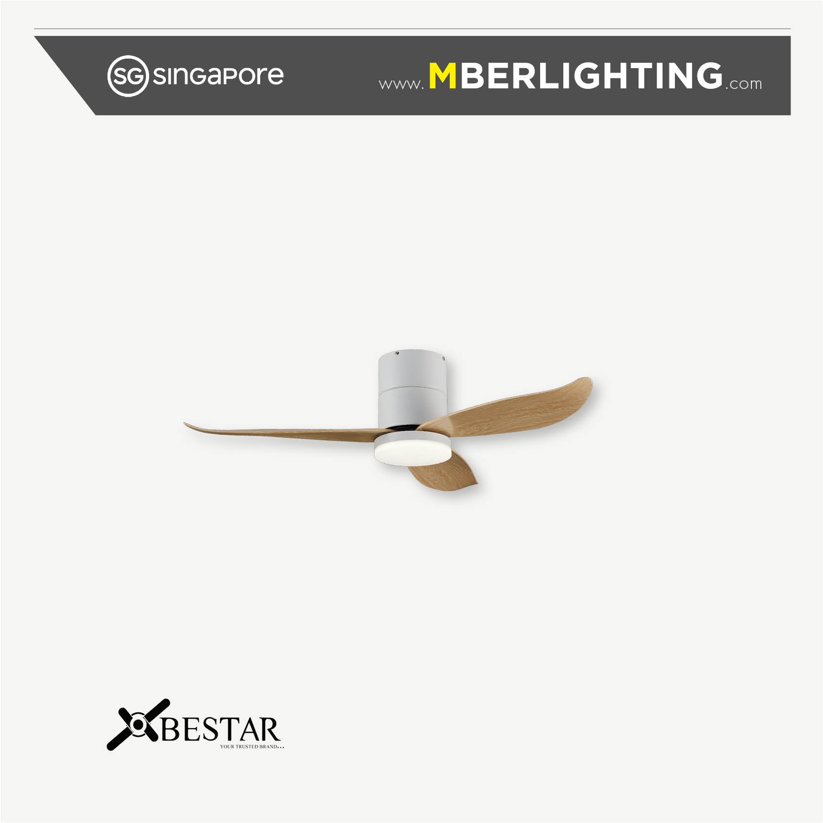 Bestar falcon 3 blades 46 inch ceiling fan in Pine blades and White body with LED lights.