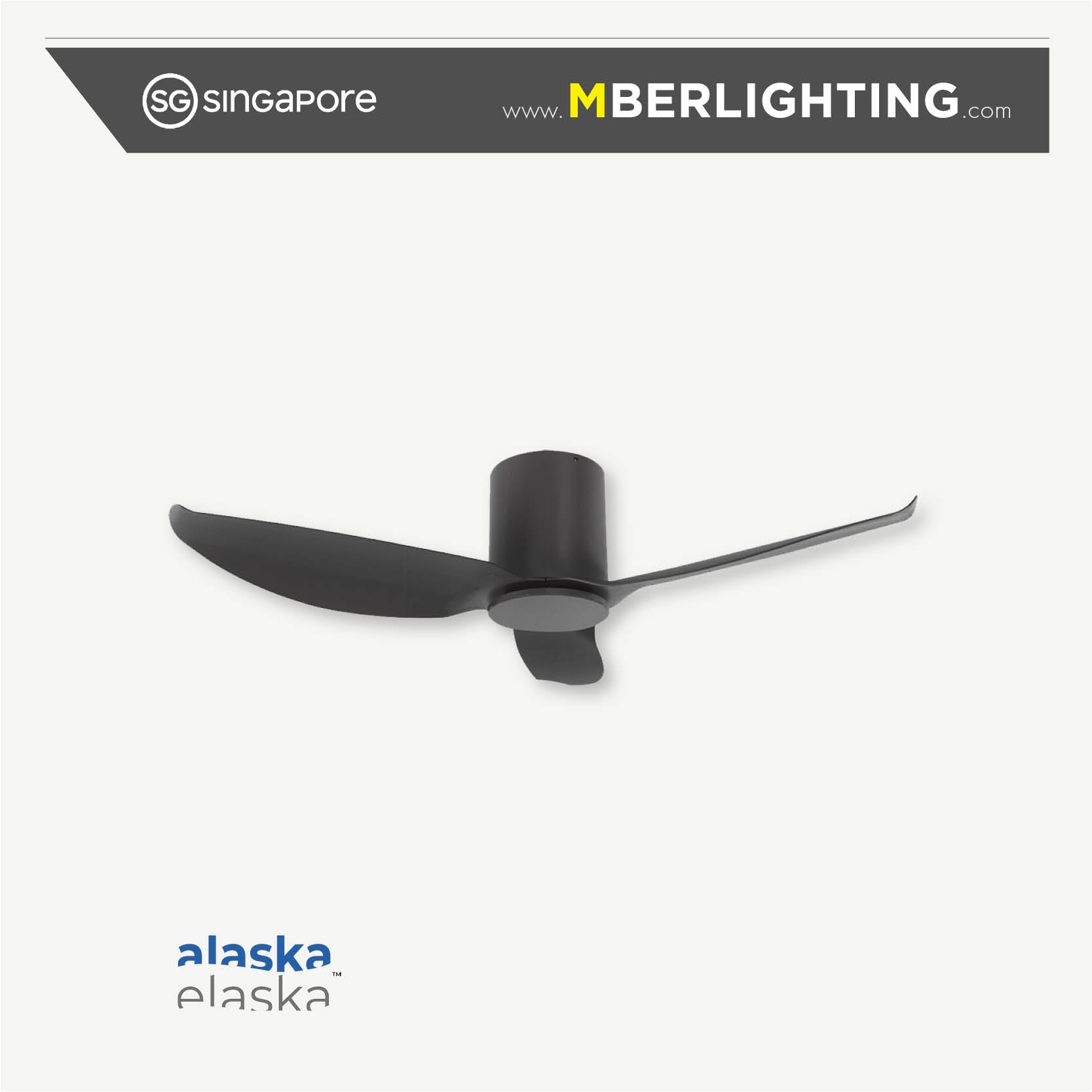 alaska fern 3 blade ceiling fan in full black without led