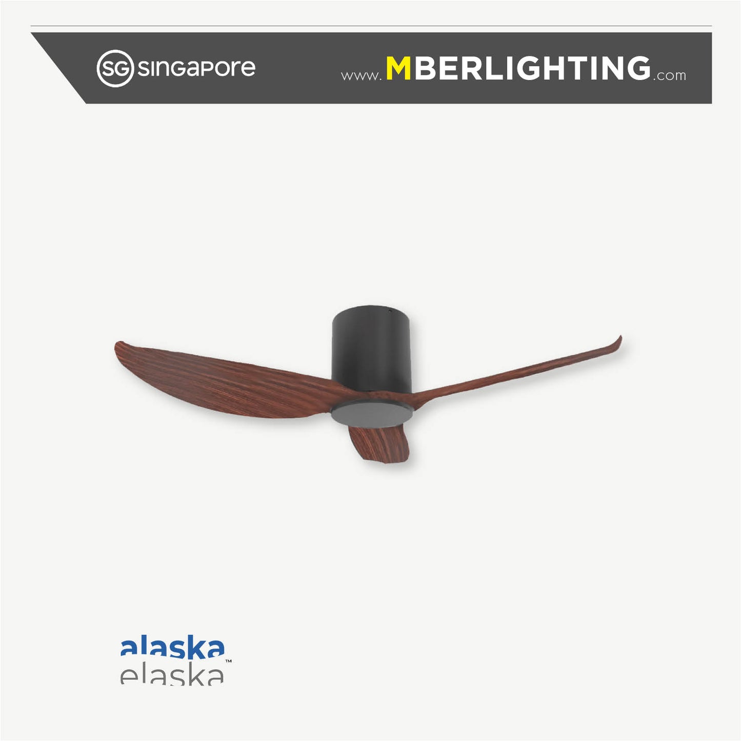 alaska fern 3 blade ceiling fan in dark wood blade and black body without led