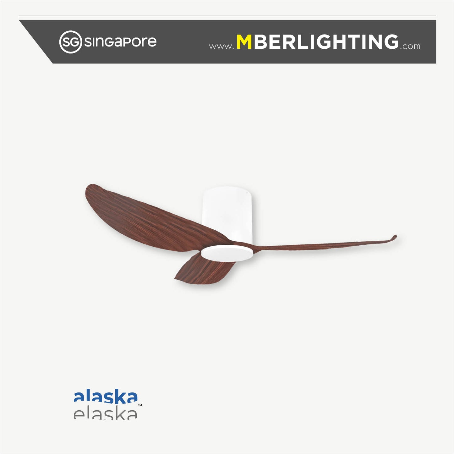 alaska fern 3 blade ceiling fan in dark wood blade and white body without led