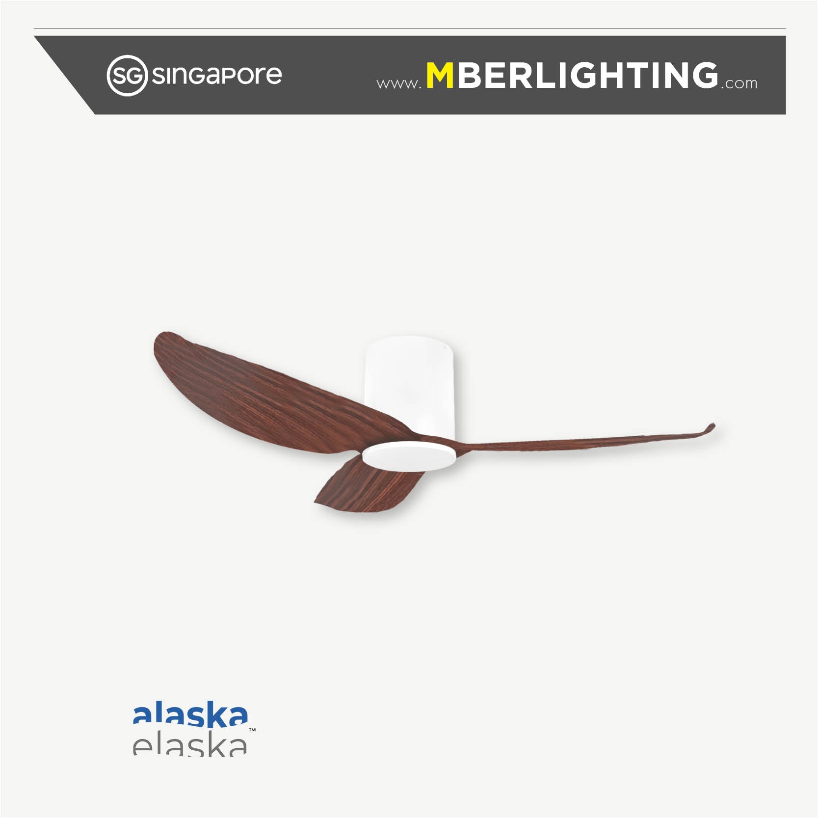 alaska fern 3 blade ceiling fan in dark wood blade and white body without led