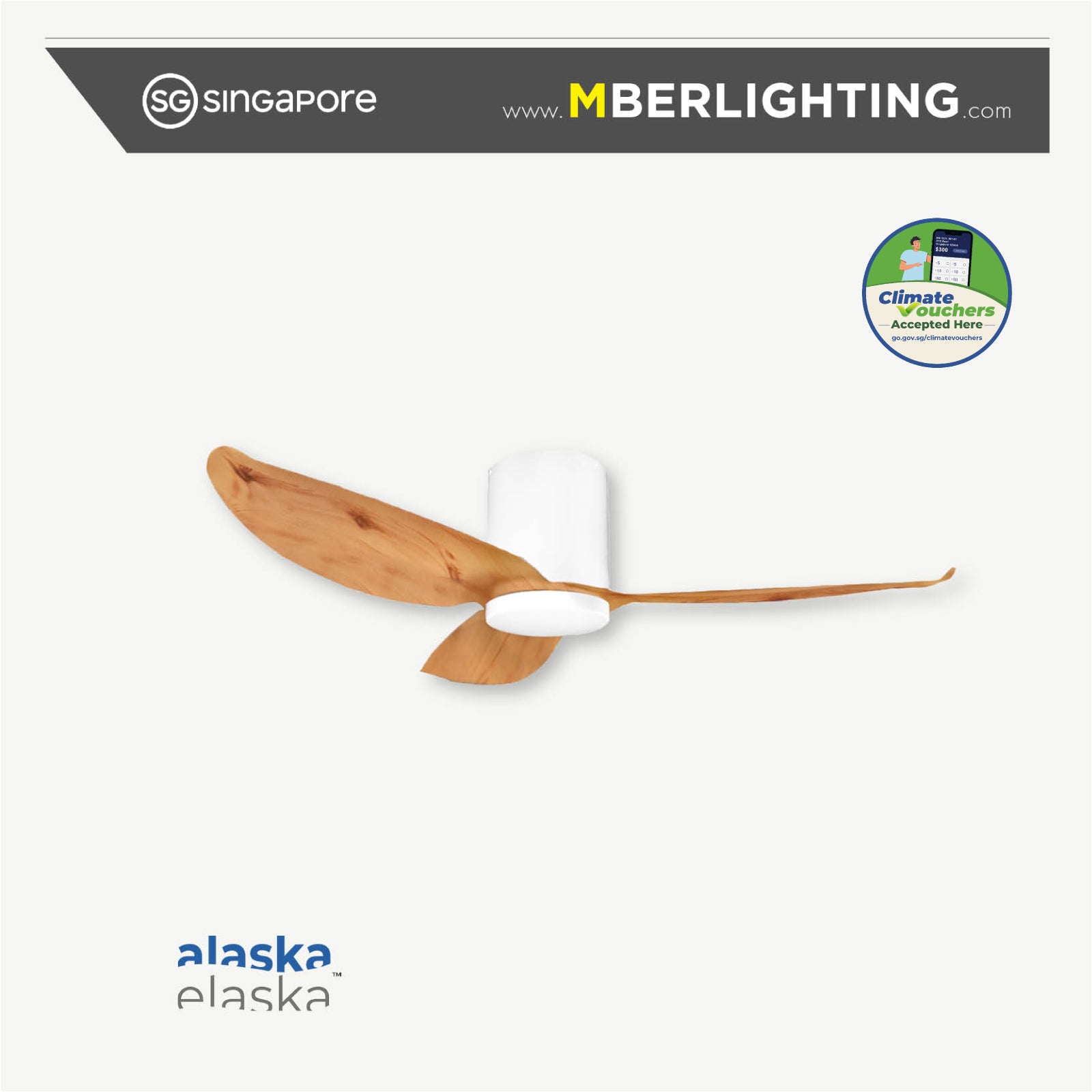 alaska fern 3 blade ceiling fan in light wood blade and white body with led