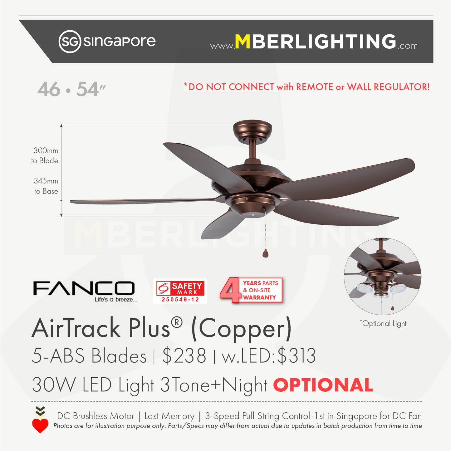 AIRTRACK PLUS 5-Blades Drop-Rod Ceiling Fan COPPER